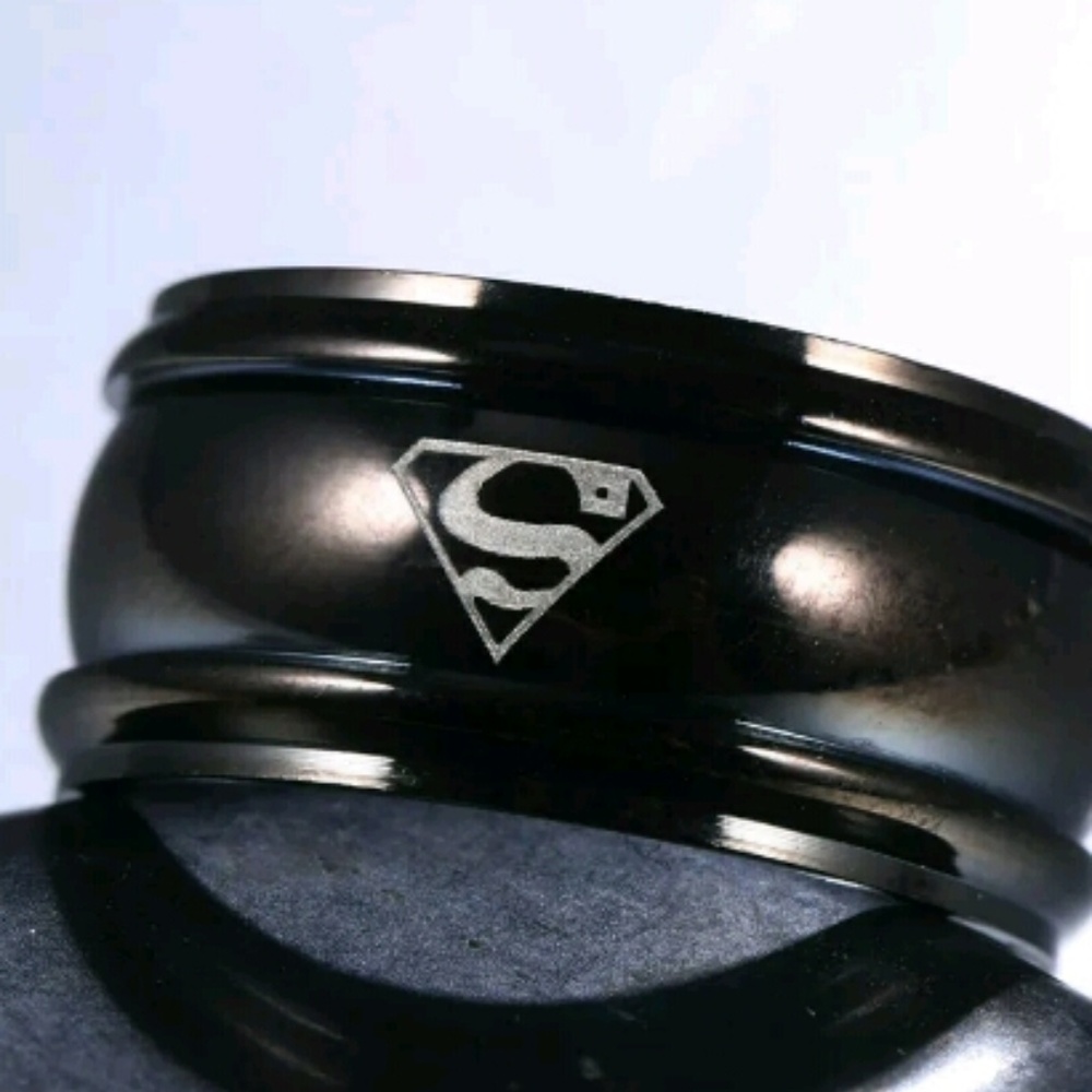 Black Superman Ring Stainless Steel Band Superhero
